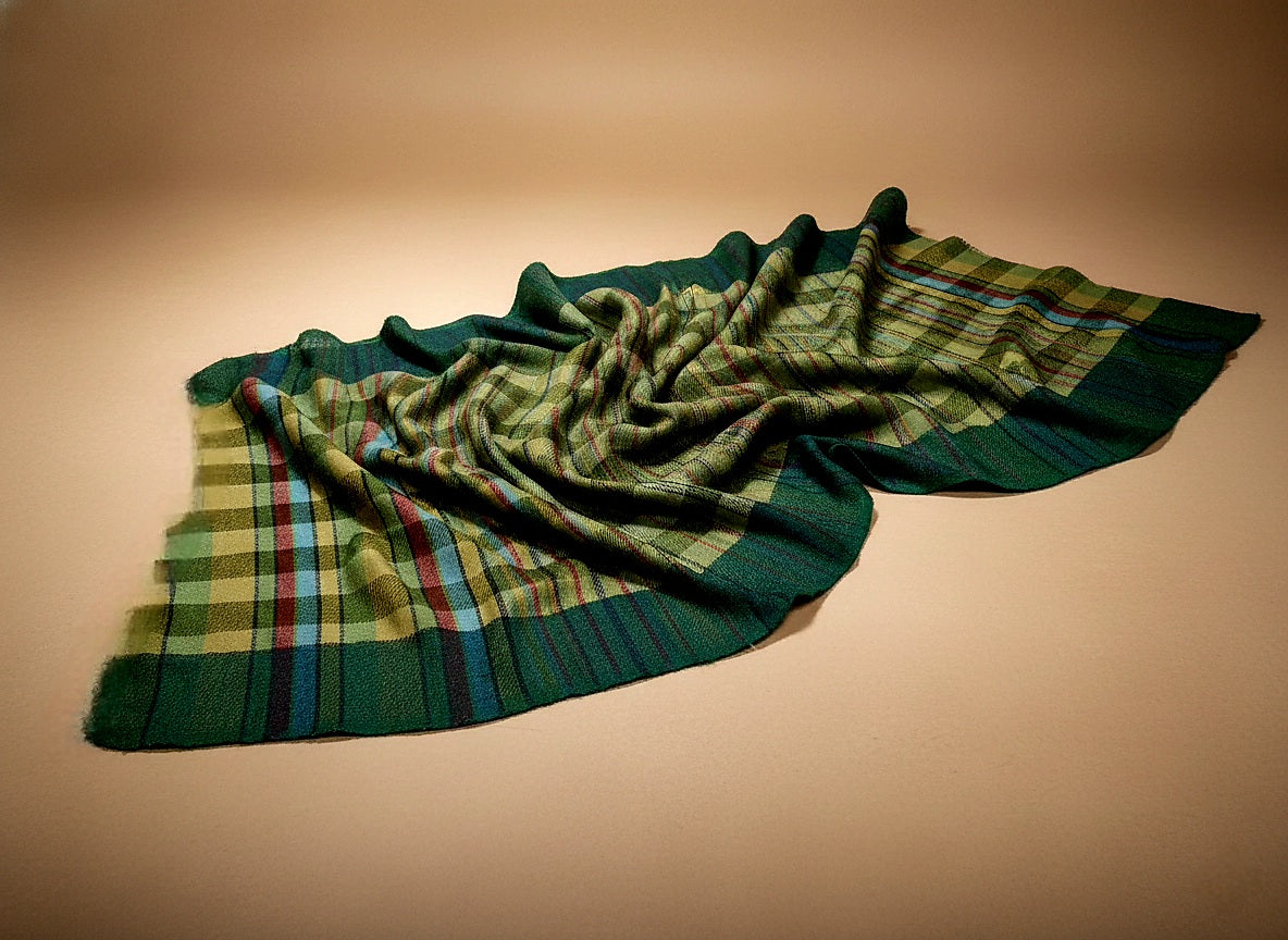 Husn-E-Naaz Green Chequered Pashmina Handspun and Handwoven