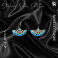 Peacock Feather Enamel Work Hoop Earrings | Oxidised Jewels