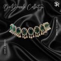 Virelle Emerald Green and American Diamond Necklace With Matching Earrings Set