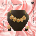 Pearl Gardenia Elizabethan Necklace With Hand Painted Rose Motifs and Matching Studs
