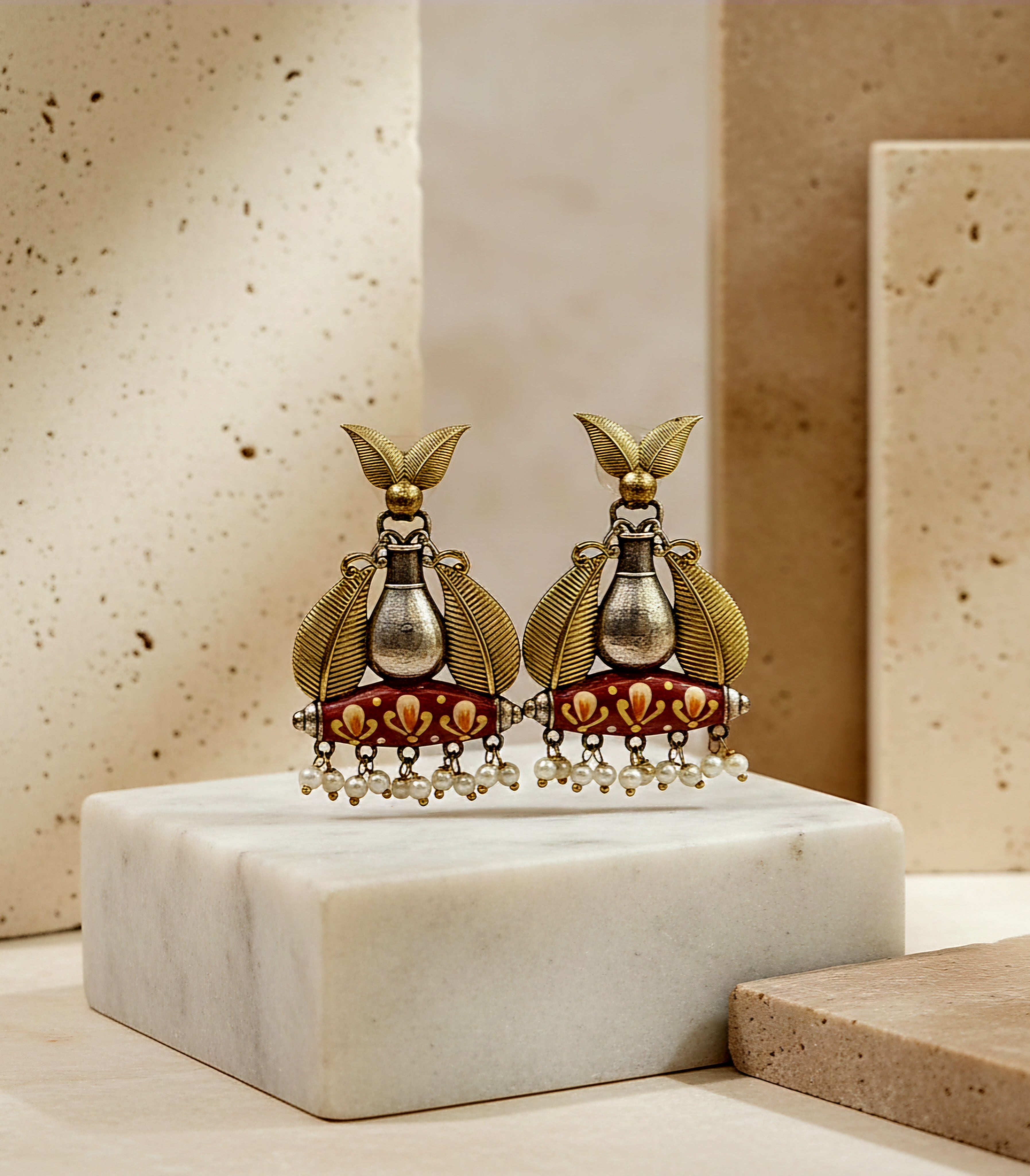 Mirekl Statement Earrings With Enamel Work