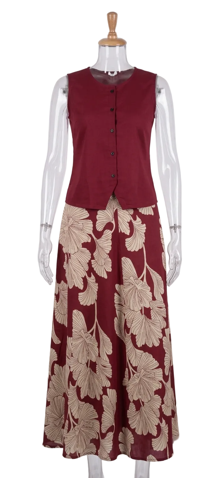 Terracotta Red Cotton Floral Co-Ord Set