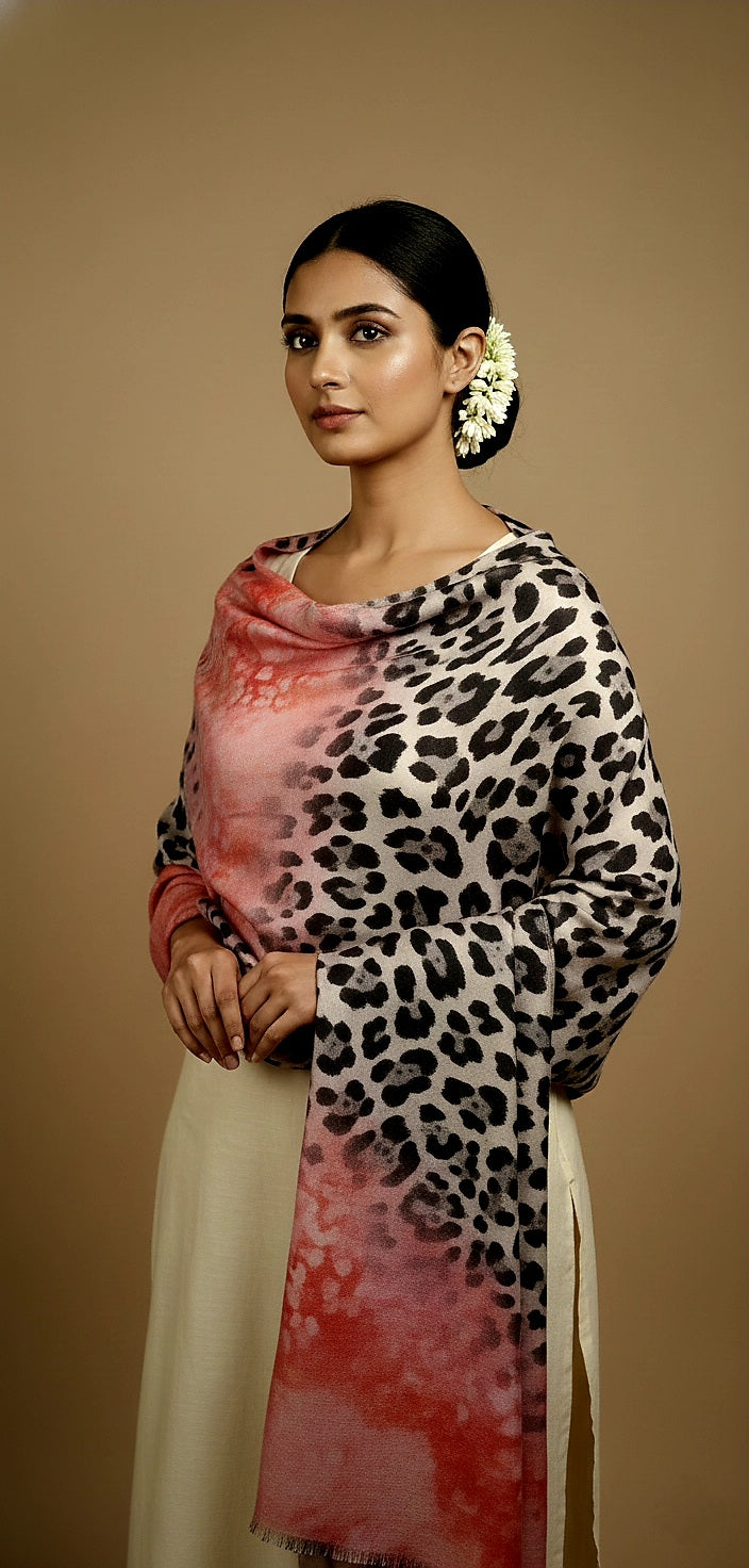 Leopard Pink Pure Cashmere Stole
