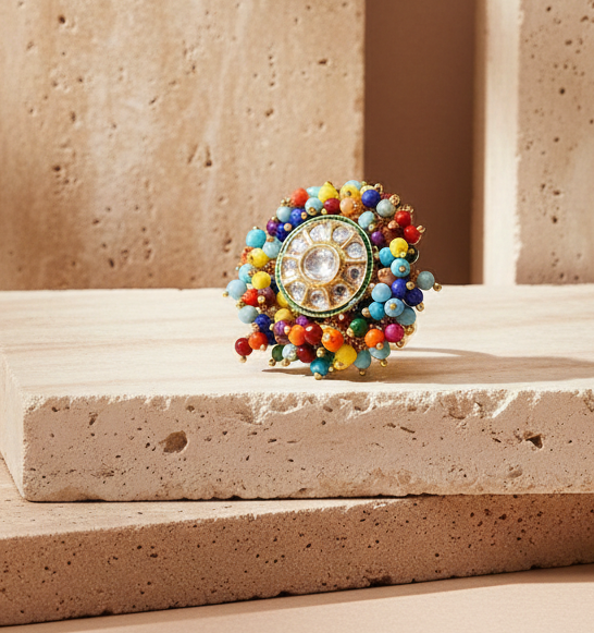 Shahana Kundan Beads Statement Ring