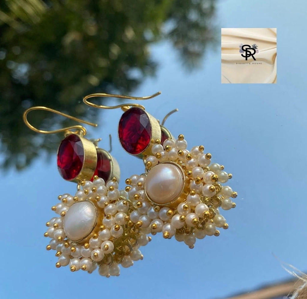 Sree Gemstone Jhumkas With Pearls