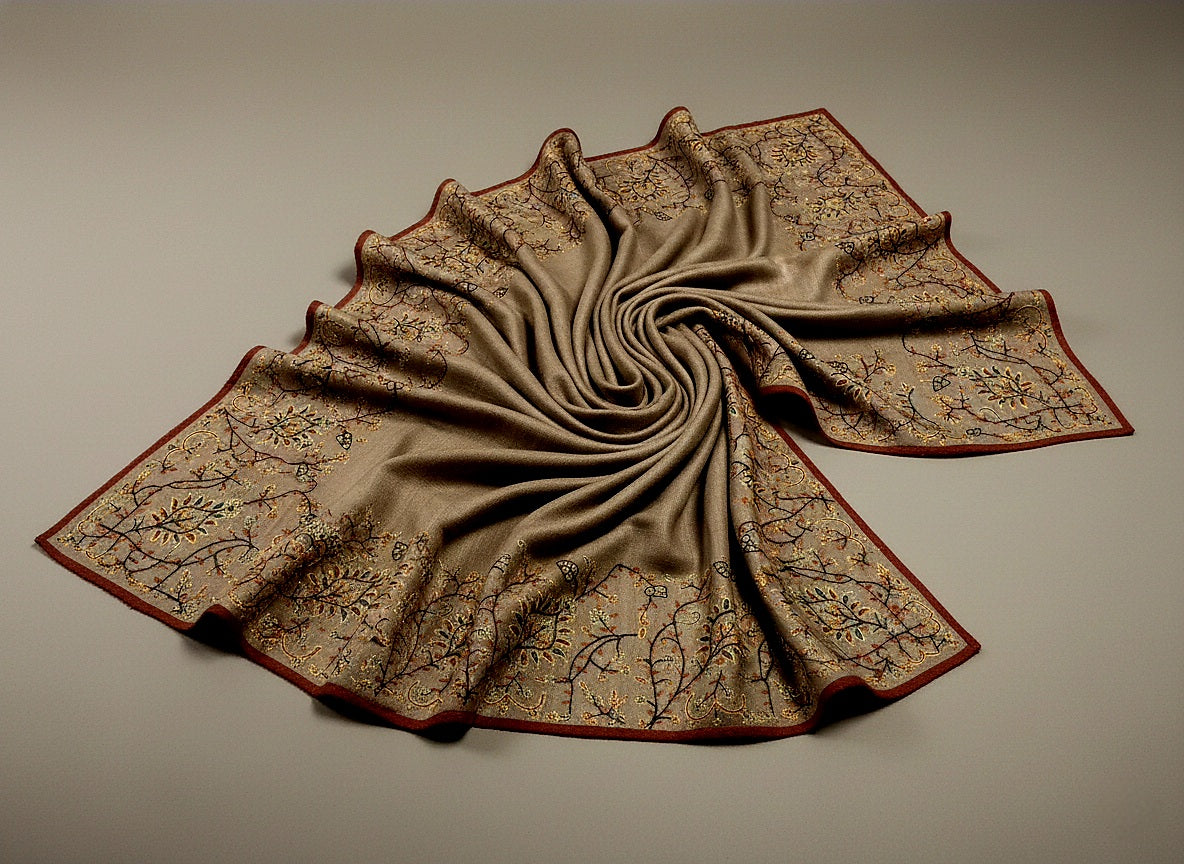 Khushbu-E-Gul Pashmina With Intricate Hand Embroidered Sozni Work Handspun and Handwoven