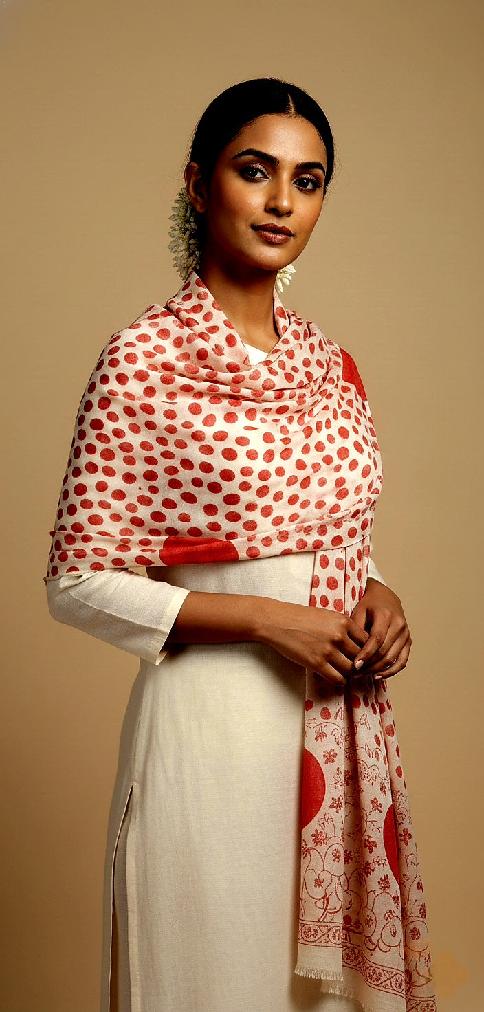 Red Polka Dot Cashmere Matte Stole