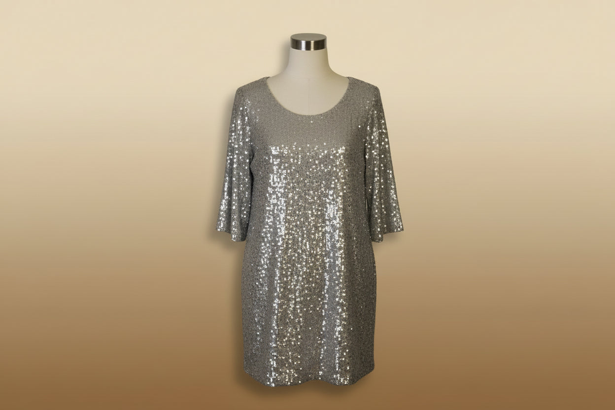 Vesper Silver Sequinned Slip On Dress