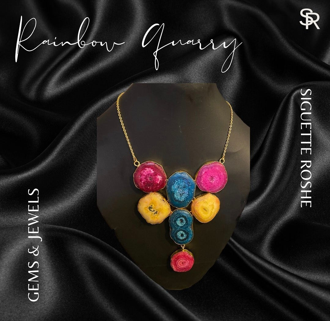 Rainbow Quarry Geode Statement Necklace
