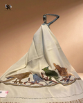 White Birds Cashmere Wool Shawl With Aari Embroidery