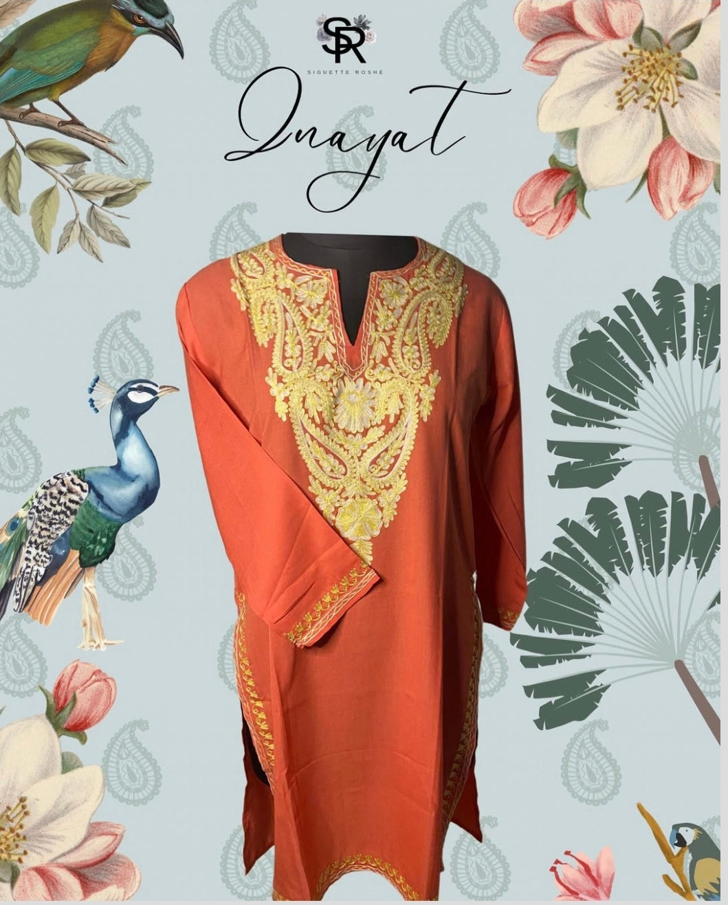 Melon Pink Aari-Embroidered Cotton Kurti