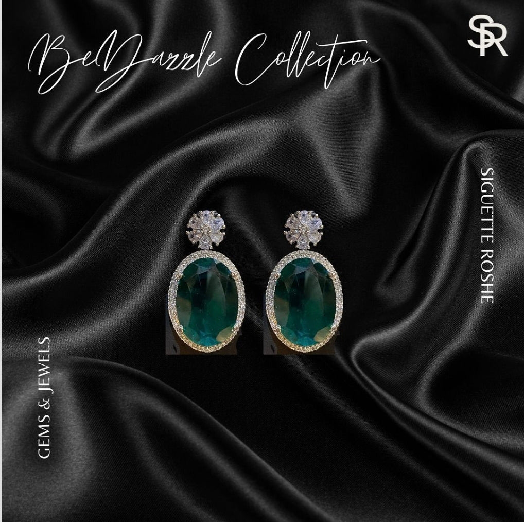 Virelle Emerald Green and American Diamond Necklace With Matching Earrings Set