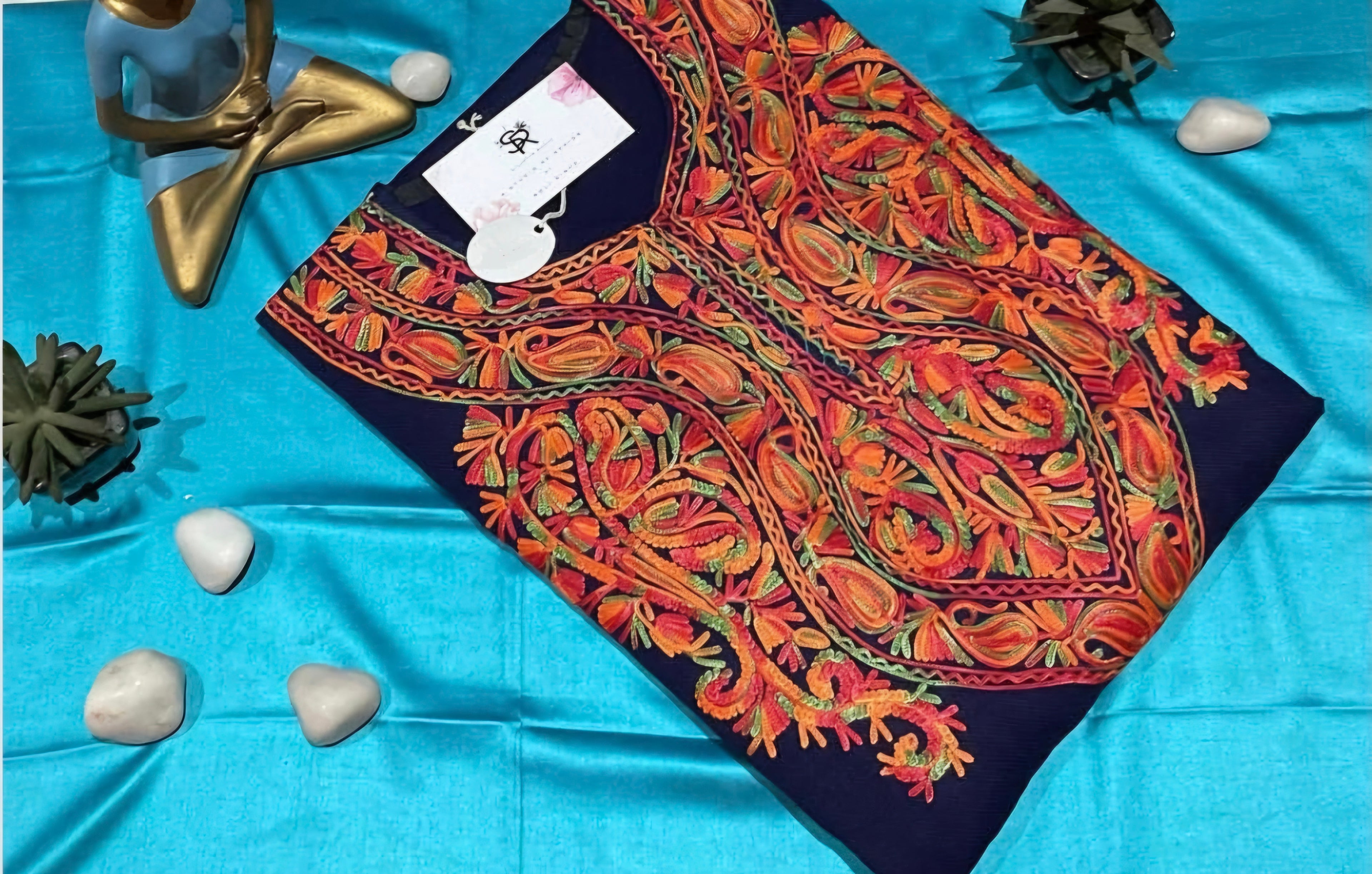 Navy Multicolour Aari Embroidered Kashmiri Pheran