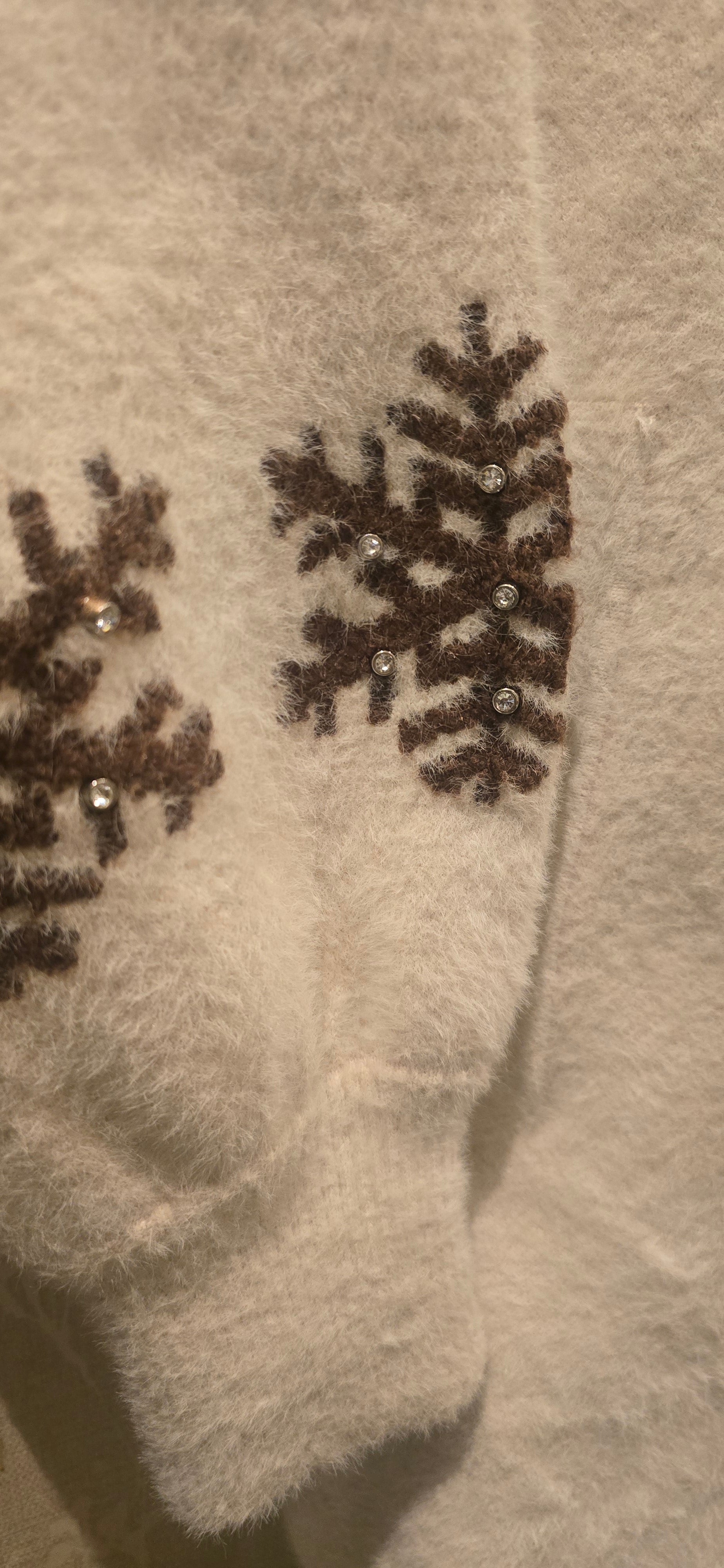 Beige Snowflake Cashmere Sweatshirt With Encrusted Gems