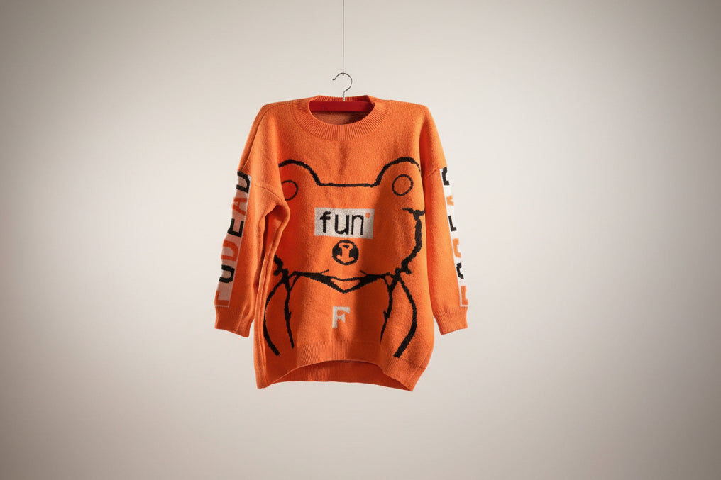 Orange Bear Full Sleeves Sweater