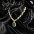 Cara Emerald And American Diamond Statement Necklace With Matching Earrings