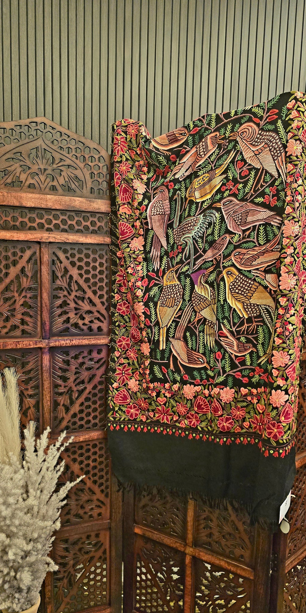 Forest Cashmere Wool Shawl With Aari Embroidery