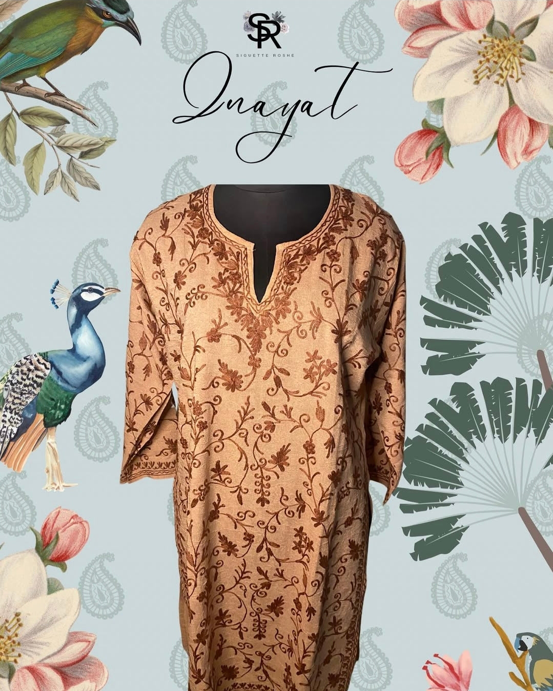 Brown Aari-Embroidered Cotton Kurti