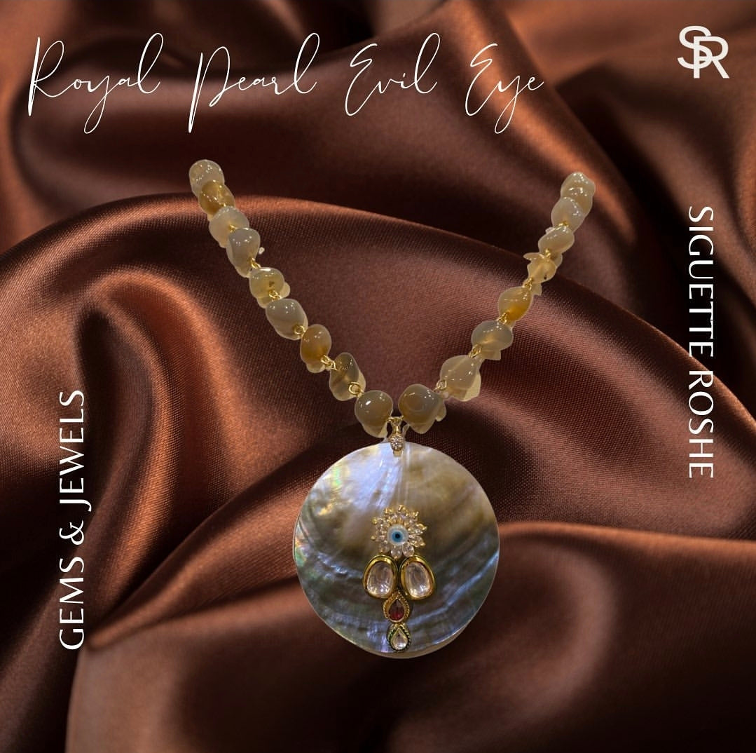Royal Mother Of Pearl Evil Eye Statement Necklace