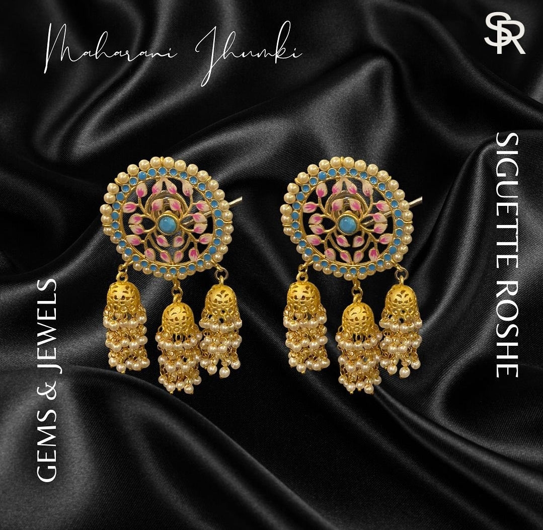 Maharani Padma Hand Painted Enamel Jhumka With Pearls