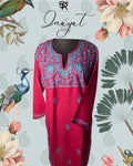 Magenta Aari-Embroidered Cotton Kurti