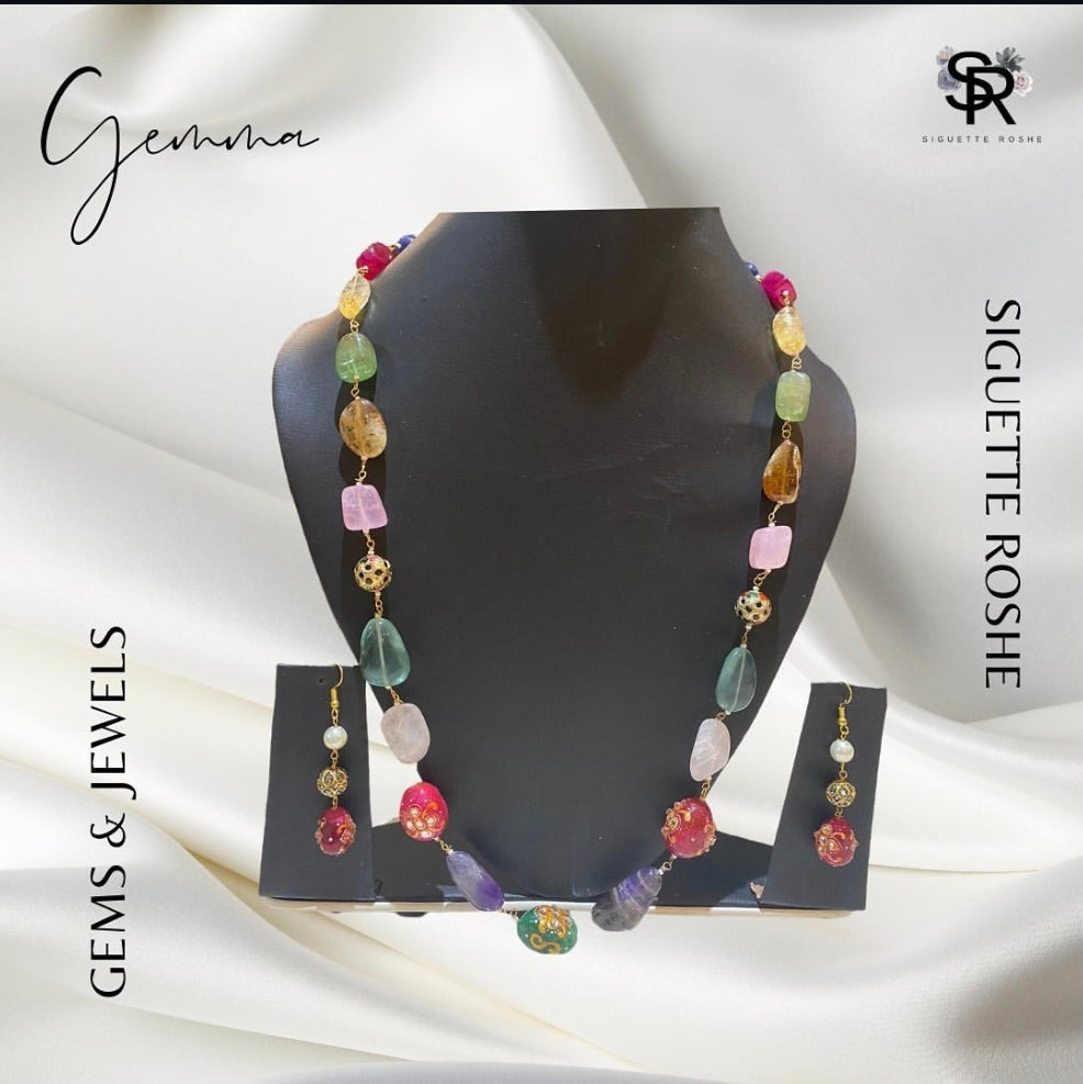 Gemma MultiGemstone Necklace With Matching Earrings