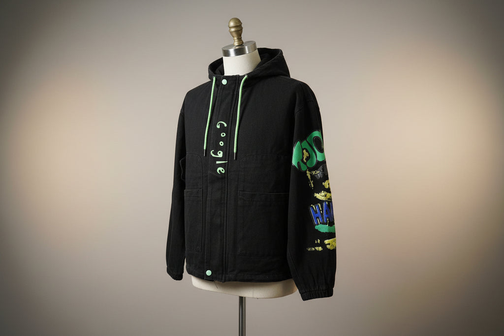 Funky Neon Print Denim Hoodie