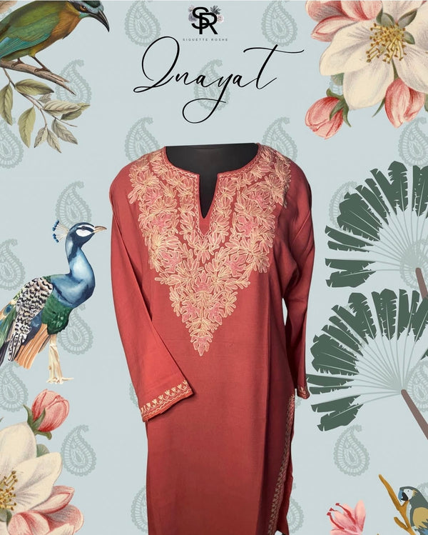 Peach Aari-Embroidered Cotton Kurti